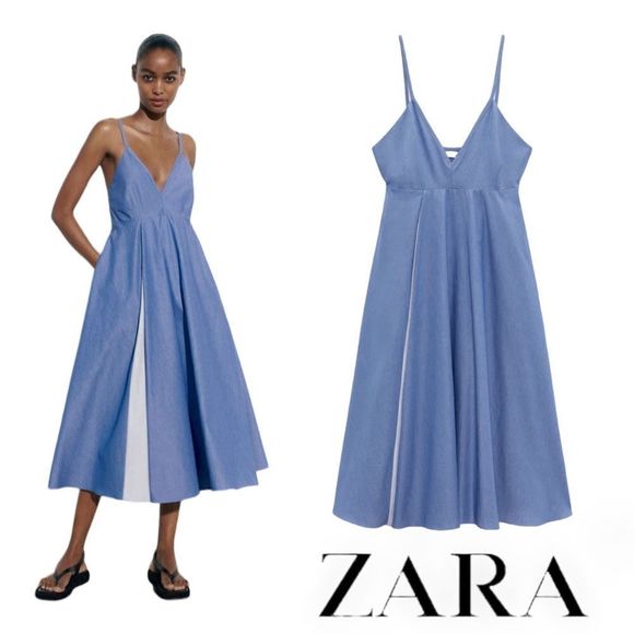 Zara Blue and White Midi Dress - Picture 1 of 13